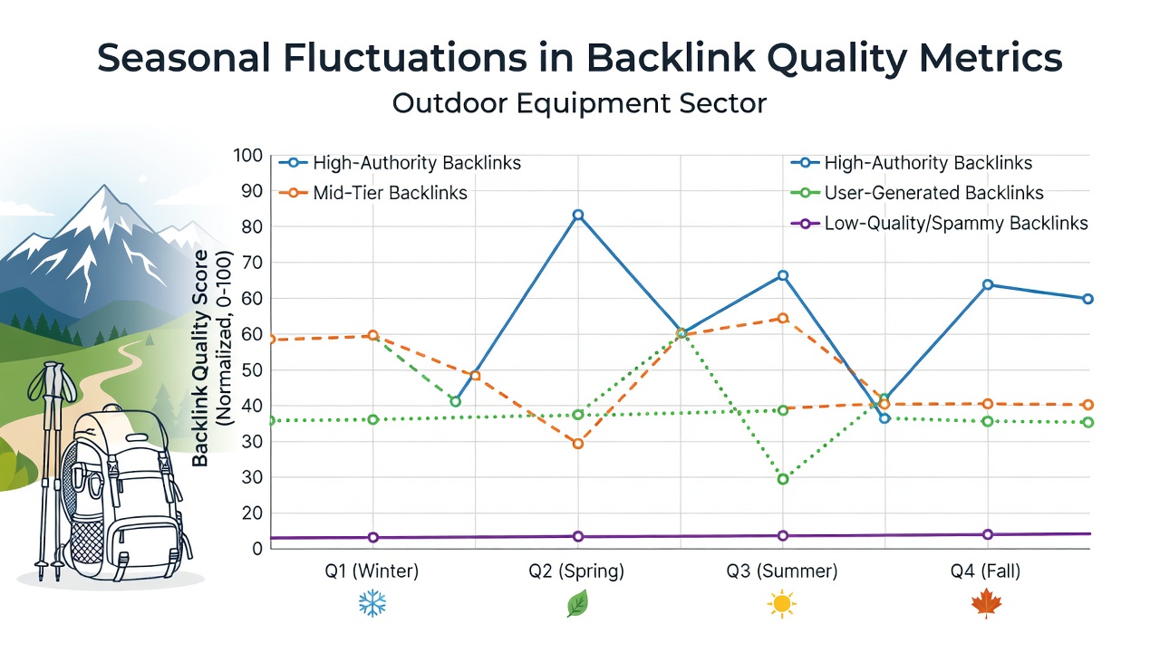 Infographic illustrating monthly backlink referral trends in the outdoor gear industry
